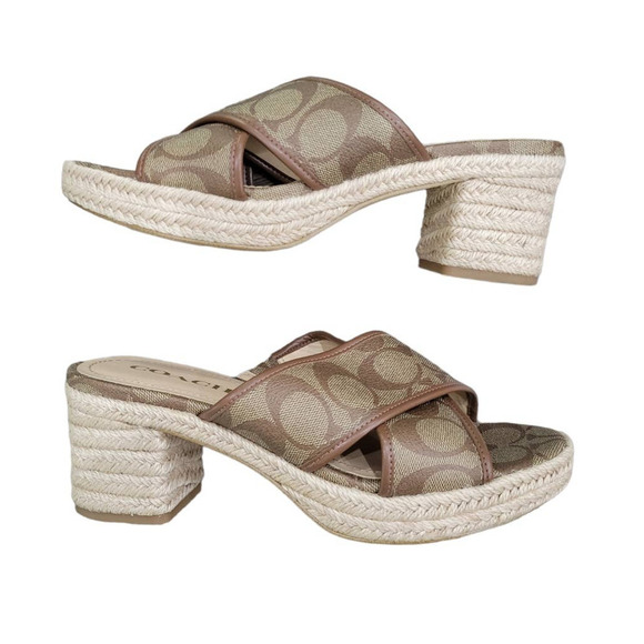 COACH Sloan Monogram Espadrille Slip On Block Heels Size 7.5 - Picture 3 of 9